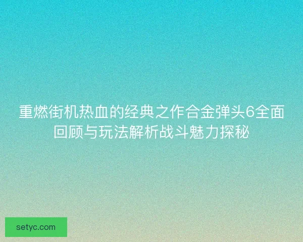 重燃街机热血的经典之作合金弹头6全面回顾与玩法解析战斗魅力探秘